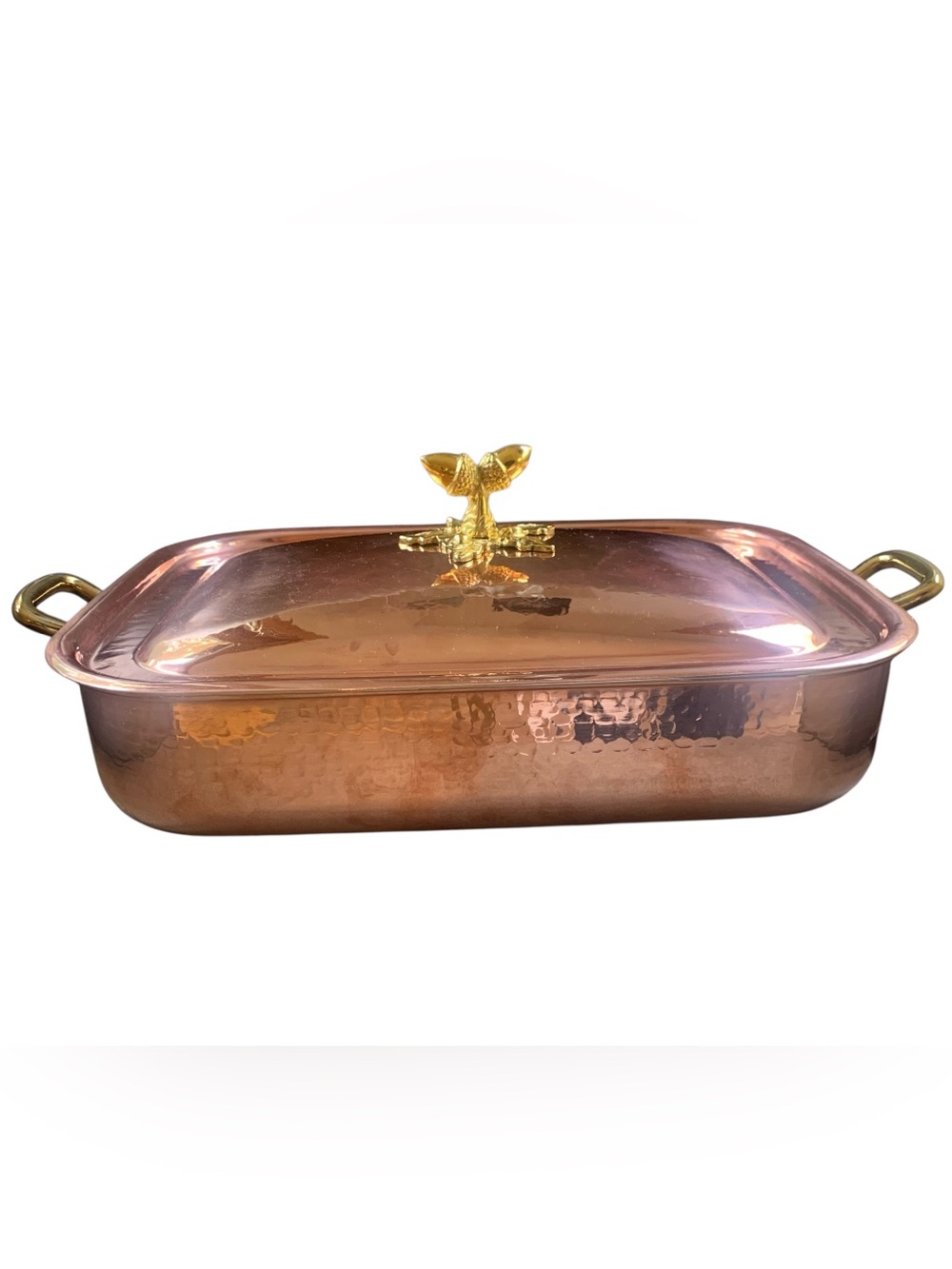 Ruffoni Historia Hammered Copper 5.5 Qt 36 Rectangular Roasting Pan Acorn Knob